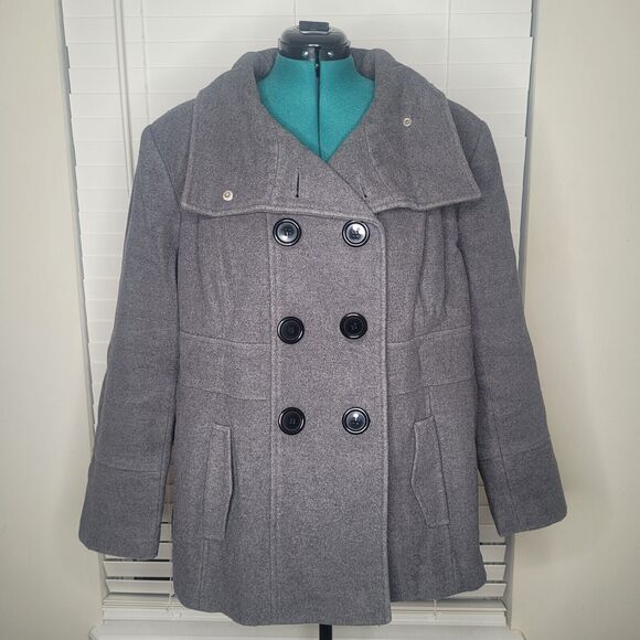 Avenue Gray Wool Blend Double Breasted Peacoat Dark Academia Size 22/24 - Picture 1 of 8
